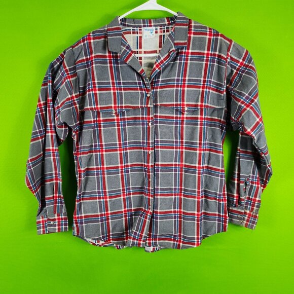 Wrangler Womens Red & Gray Plaid Long-Sleeve Button-Up Shirt Medium 100% Cotton - Picture 1 of 7